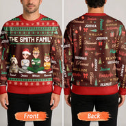 Christmas, Family, Happy, Vector - Matching Christmas Gift For Family - Personalized Member Names Holiday Unisex Ugly Sweater