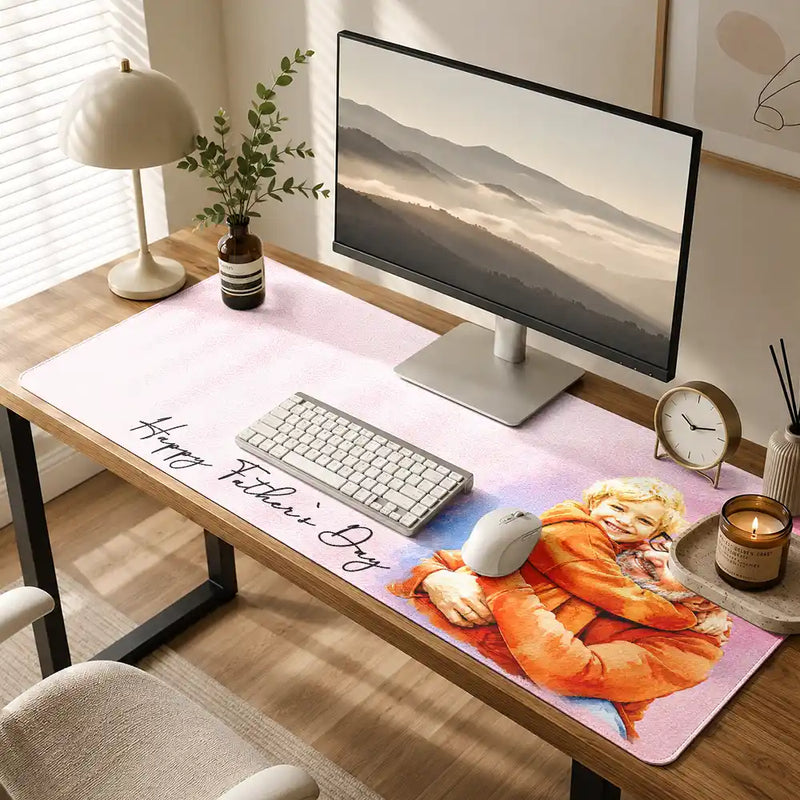 Gift For Husband,Gift For Yourself,Gift For Men,Gift For Father,Gift For Grandpa,Non-Eng,Photo - Watercolor (remove BG),Cozy - Custom Photo Realistic Watercolor Art I Love You Dad Grandpa - Personalized Leather Desk Mat