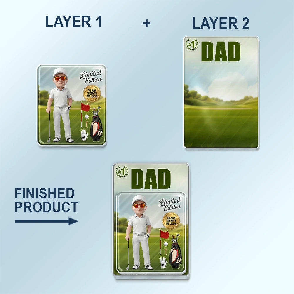 Custom Photo,Art Design,Gift For Father,Sport Dad,Golf,Playful,Photo - Toybox Figure - Custom Photo Toybox Figure Golf Dad Grandpa Limited Edition - Personalized Custom Shaped Acrylic Car Visor Clip