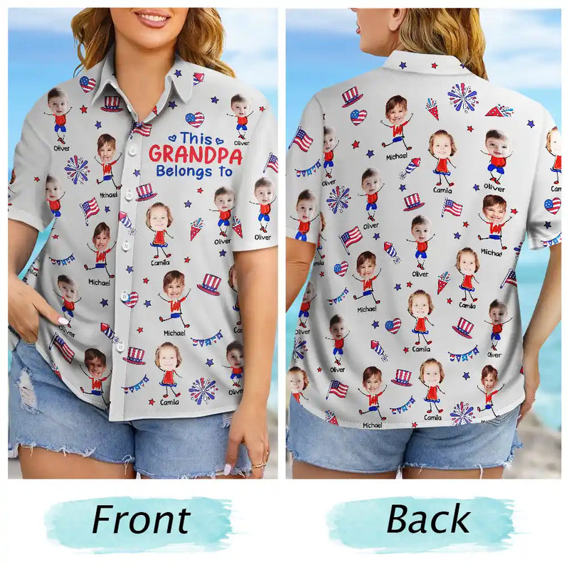 Independence Day,Summer,Gift For Grandpa,Top Market,Humorous,Icon,Cut-Face Photo - Custom Photo Stars & Stripes This Grandpa Belongs To Kids - Personalized Hawaiian Shirt