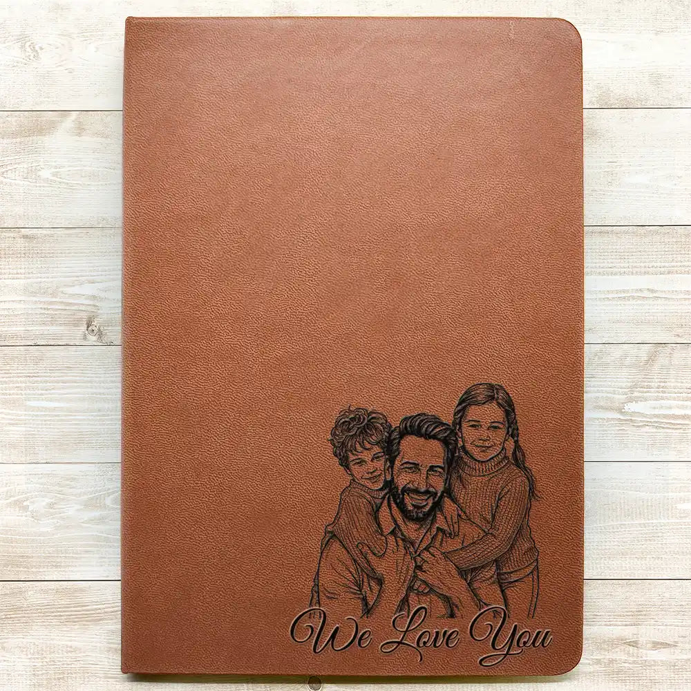 Gift For Father,Gift For Grandpa,Non-Eng,Photo - Pencil Sketch (Bold),Proud - Custom Photo Bold Sketch Best Dad Grandpa Ever Family Portrait - Personalized Leather Journal
