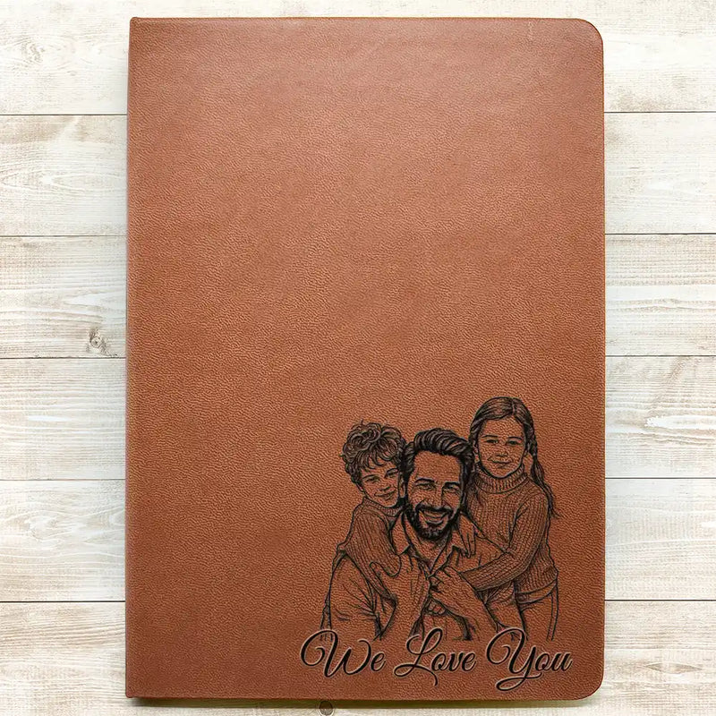 Gift For Father,Gift For Grandpa,Non-Eng,Photo - Pencil Sketch (Bold),Proud - Custom Photo Bold Sketch Best Dad Grandpa Ever Family Portrait - Personalized Leather Journal