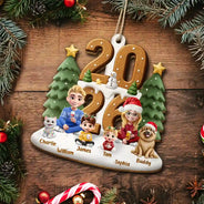 3D Effect Christmas Sitting Family - Personalized Custom Shaped Wooden Ornament
