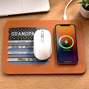 Gift For Father,Gift For Grandpa,Independence Day,Custom Text,Confident - Stars & Stripes US Flag American Dad Grandpa - Personalized Leather Charging Mat