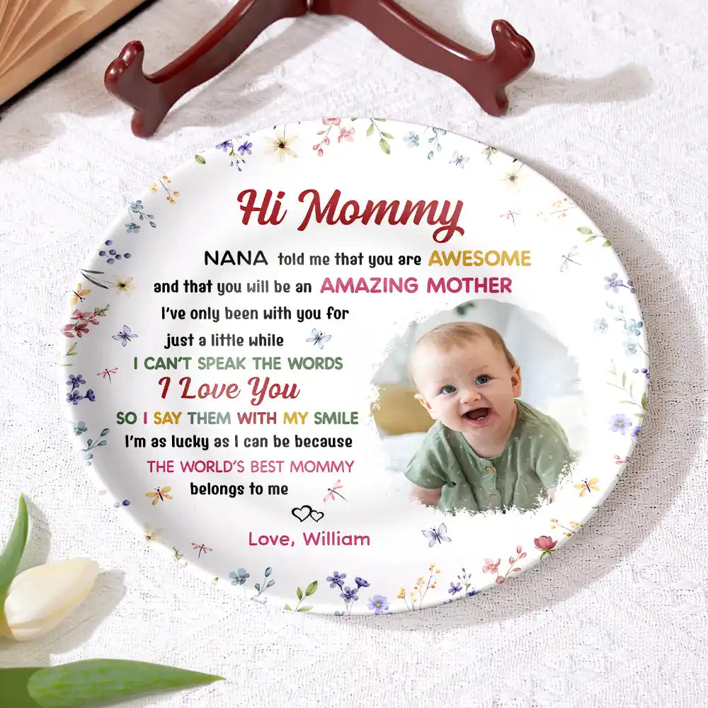 New Mom,Love,Gift For Mother,Photo,Sentimental - Custom Photo The World's Best Mommy Belongs To Me - Personalized Ceramic Plate