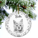 Art Design, Christmas, Cozy, Pet Lovers, Photo - Porcelain Art Style - Custom Photo Single-Color Watercolor Loving Dog Cat Pet Portrait - Personalized Circle Ceramic Ornament