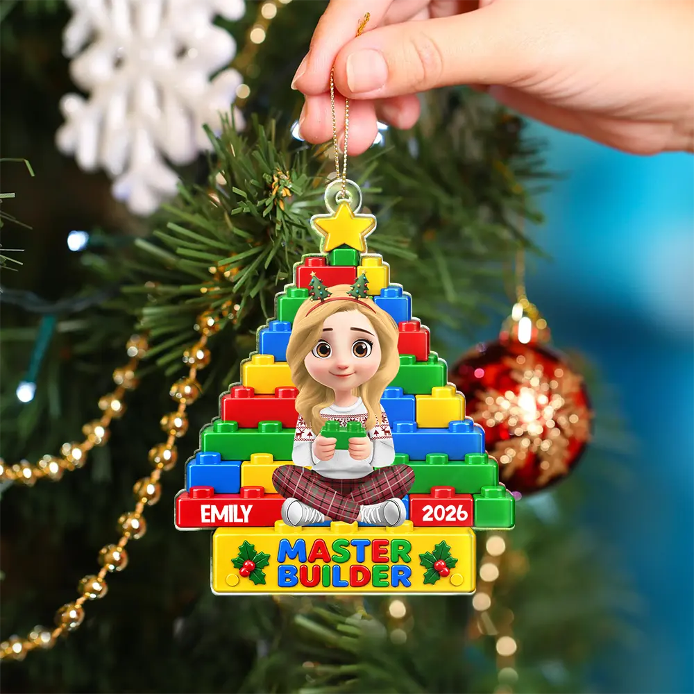 Christmas, Gift For Kids, Happy, Top Market, Vector - Christmas Gift For Kids - Personalized Little Builder Christmas Tree Acrylic Ornament