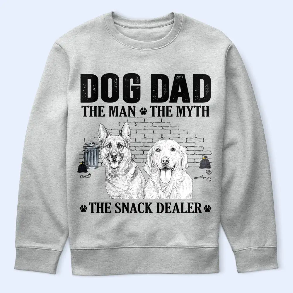 Dog Dad,Pet Lovers,Gift For Father,Custom Photo,Art Design,Playful,Photo - Pencil Sketch - White BG - Custom Photo Pencil Sketch Art Dog Dad The Man The Myth The Snack Dealer - Personalized T Shirt