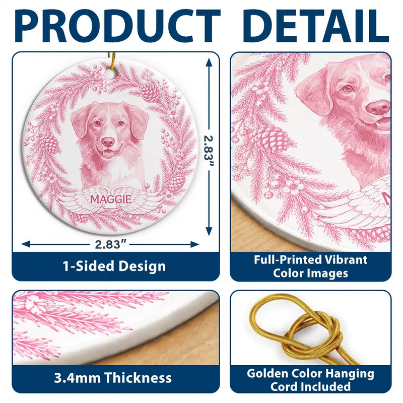Art Design,Christmas,Cozy,Pet Lovers,Photo - Porcelain Art Style - Custom Photo Single-Color Watercolor Loving Dog Cat Pet Portrait - Personalized Circle Ceramic Ornament