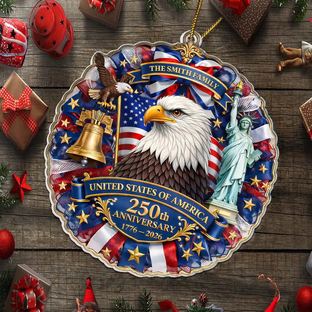 Independence Day, America 250th, Christmas, Proud, Family, Custom Text - Christmas America We Celebrate 250th Anniversary - Personalized Custom Shaped Acrylic Ornament