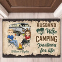 Let's Sit By The Campfire Husband Wife Camping - Couple Gift - Personalized Custom Doormat