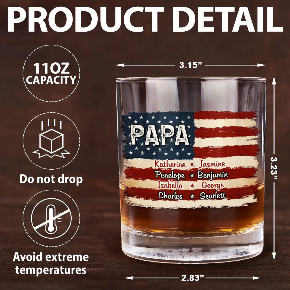 Gift For Father,Gift For Grandpa,Independence Day,Custom Text,Confident - Stars & Stripes US Flag American Dad Grandpa - Personalized Whiskey Glass
