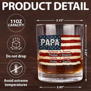 Gift For Father,Gift For Grandpa,Independence Day,Custom Text,Confident - Stars & Stripes US Flag American Dad Grandpa - Personalized Whiskey Glass