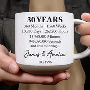 Anniversary,Art Design,Custom Photo,Gift For Couples,Old Couples,Photo - Vivid Watercolor Art,Romantic - Anniversary Gift For Couples - Personalized Custom Photo Watercolor Names Year Counting Time Together Pottery Mug