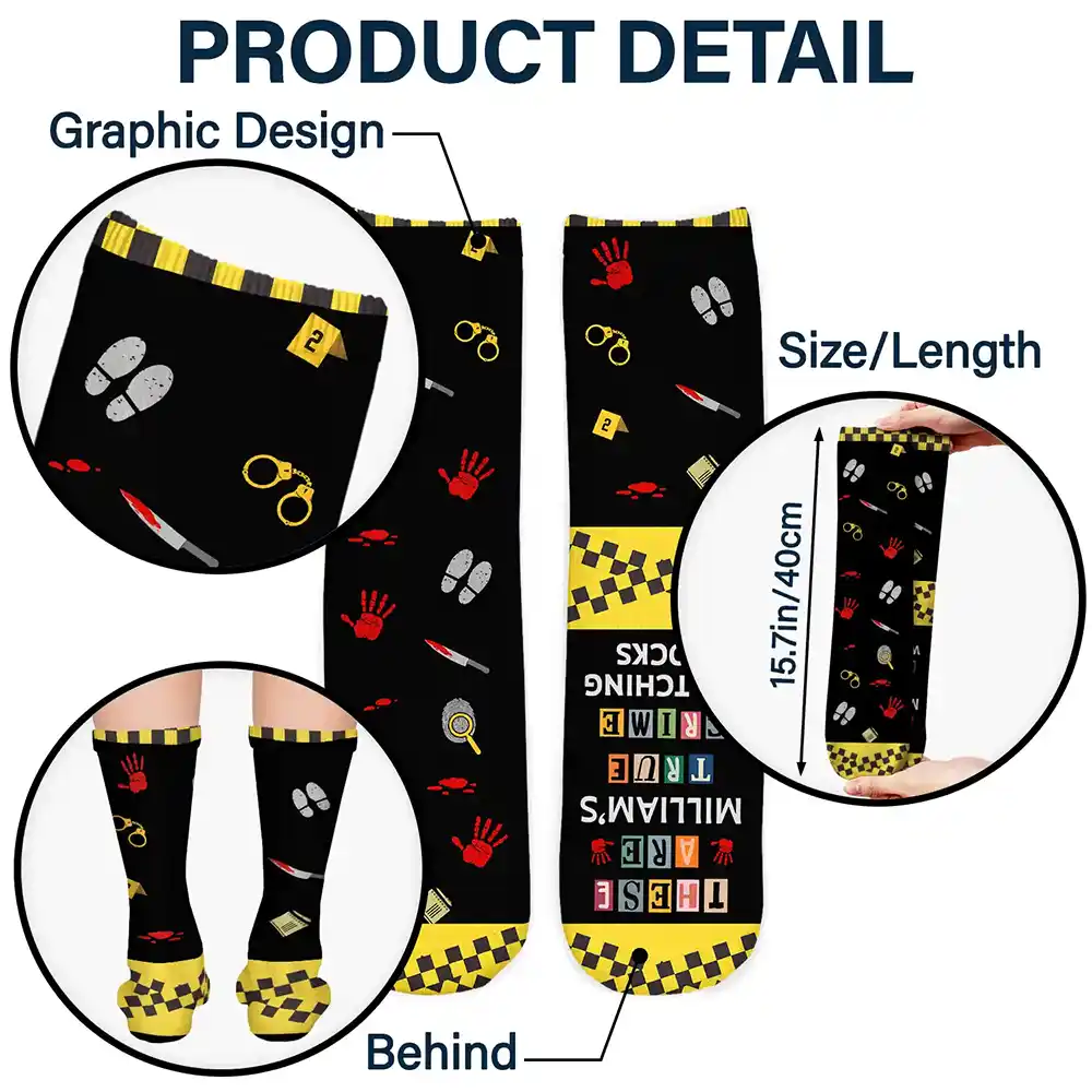 Christmas, Custom Text, Gift For Women, Gift For Yourself, Gifts For Her, Happy - Gift For True Crime Lovers - Personalized Binge Watching Socks