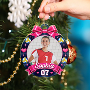 Christmas,Custom Photo,Gift For Mother,Gifts For Her,Happy,Mom - Children,Softball,Upload Full Photo - Christmas Gift For Sports Lovers - Personalized Custom Photo Coquette Bow And Star Acrylic Ornament