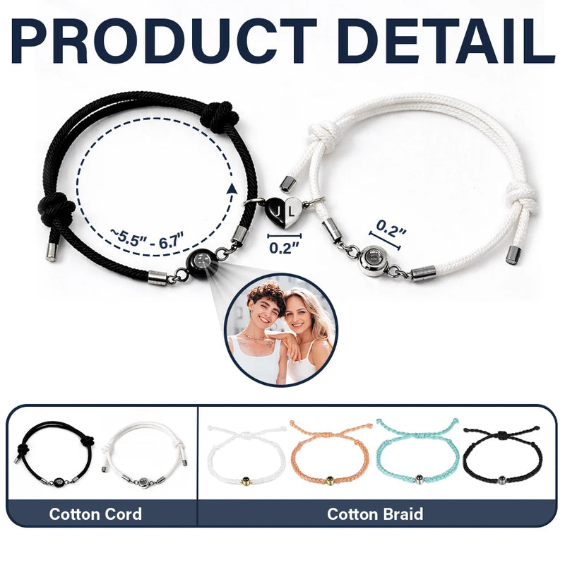 Happy,Gift For Bestie,Old Best friends,Gift For Sisters - Custom Photo Besties Sisters Forever - Personalized Photo Projection Bracelet Magnetic Initial