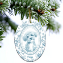 Art Design,Christmas,Cozy,Pet Lovers,Photo - Porcelain Art Style- Custom Photo Single-Color Watercolor Loving Dog Cat Pet Family Portrait - Personalized Oval Ceramic Ornament