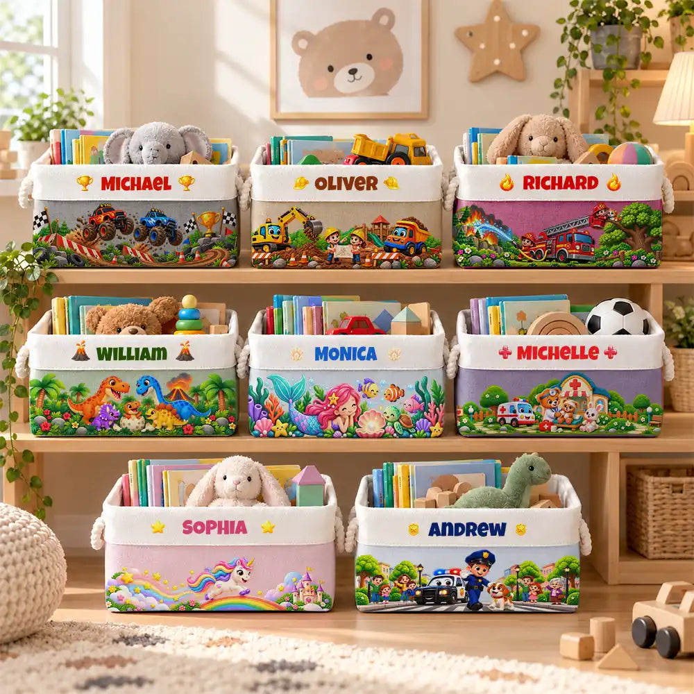 Christmas,Custom Text,Gift For Kids,Playful,Top Market - Gift For Kids Boys Girls - Personalized Name Pirate Dinosaur Unicorn Safari World Storage Basket