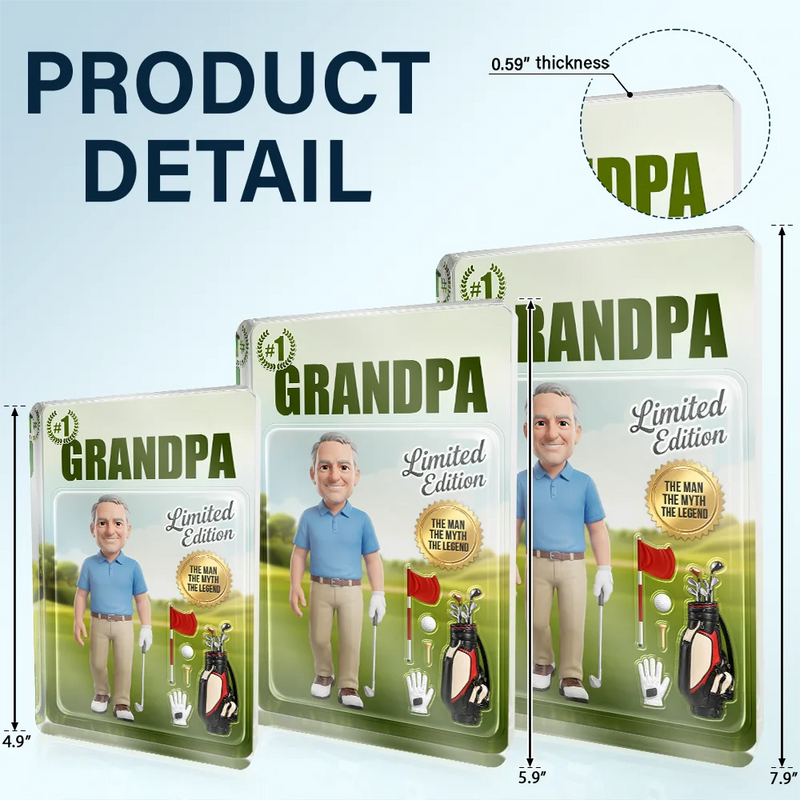 Gift For Husband,Gift For Yourself,Gift For Men,Gift For Father,Sport Dad,Dad's Hobby,Grandpa's Hobby,Golf,Non-Eng,Photo - Toybox Figure,Playful - Custom Photo Toybox Figure Golf Dad Grandpa Limited Edition - Personalized Custom Shaped Acrylic Plaque