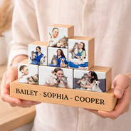 Pet Lovers,Pet Mom,Pet Dad,Pet Couple,Dog Lovers,Dog Mom,Dog Dad,Dog Couple,Cat Lovers,Cat Mom,Cat Dad,Cat Couple - Custom Photo Cute Dog Cat For Pet Lover - Personalized Wooden Stacking Photo Blocks