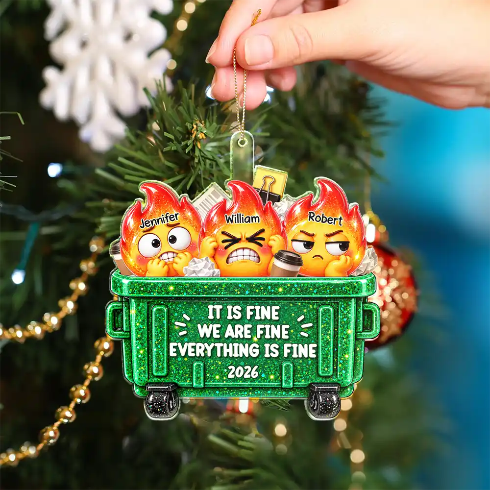 Christmas,Gift For Colleagues,Humorous,Icon - Funny Christmas Gag Gift For Coworkers - Personalized Year Dumpster Fire Acrylic Ornament