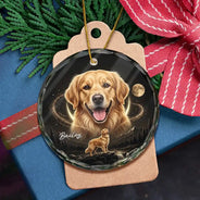 Art Design,Christmas,Custom Photo,Indoor Decor,Pet Lovers,Photo - Moon Pet ,Playful - Gift For Dog Lovers - Personalized Custom Photo Moonlight Night Sky Portrait Circle Glass Ornament