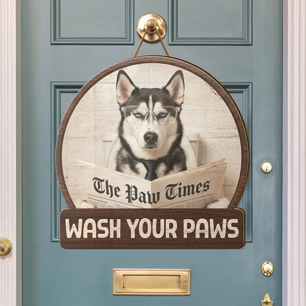 Art Design,Humorous,Pet Lovers,Photo - Funny Bathroom Pet - Custom Photo Funny Bathroom Pet A Dog Will Be With You Shortly - Personalized Custom Shaped Wood Sign