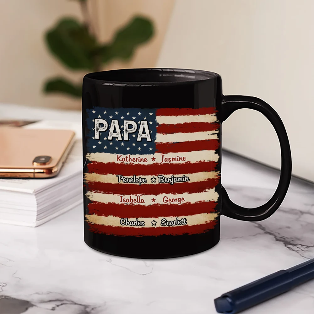 Gift For Father,Gift For Grandpa,Independence Day,Custom Text,Confident - Stars & Stripes US Flag American Dad Grandpa - Personalized Mug