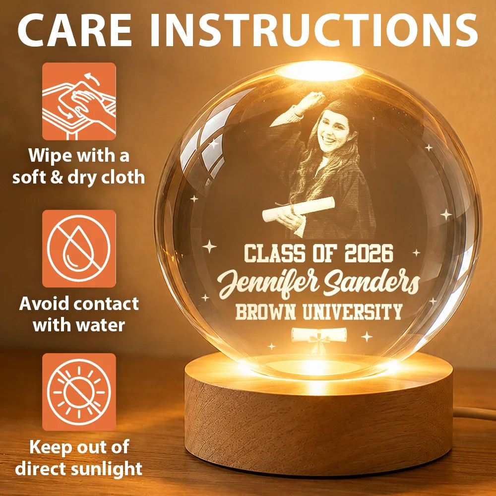 Graduation,Gift For Daughter,Dad - Daughters (Adult),Mom - Daughters (Adult),Mom - Sons,Gift For Son,Dad - Sons,Happy - Custom Photo Happy Graduation - Personalized Crystal Globe Lamp