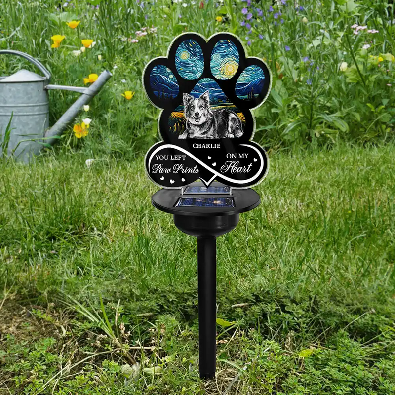 Pet Lovers,Pet Mom,Pet Dad,Pet Couple,Memorial,Non-Eng,Photo - Pencil Sketch (Dark BG),Sympathetic - Custom Photo White Pencil Sketch Art Pet Forever In My Heart Always Loved - Personalized Solar Light