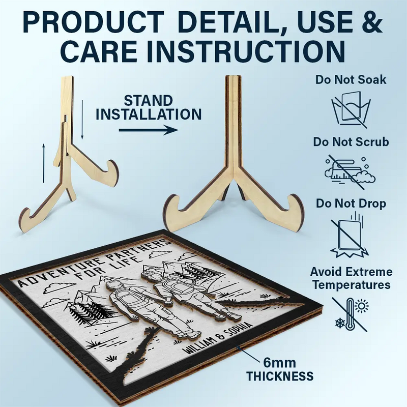 Gift For Couples,Gift For Husband,Old Couples,Gift For Wife,Gift For Boyfriend,Gift For Girlfriend,LGBT,Love - Adventure Partners For Life - Personalized 2-Layered Wooden Plaque With Stand