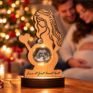 Christmas,Custom Photo,Gift For Mother,Gifts For Her,New Baby,Pregnant Mom,Sentimental,Upload Full Photo - Mindful Gift For Pregnant Mom, New Mother - Personalized Custom Photo Warm And Lovely Baby Bump Crystal Globe Light Wooden Plaque