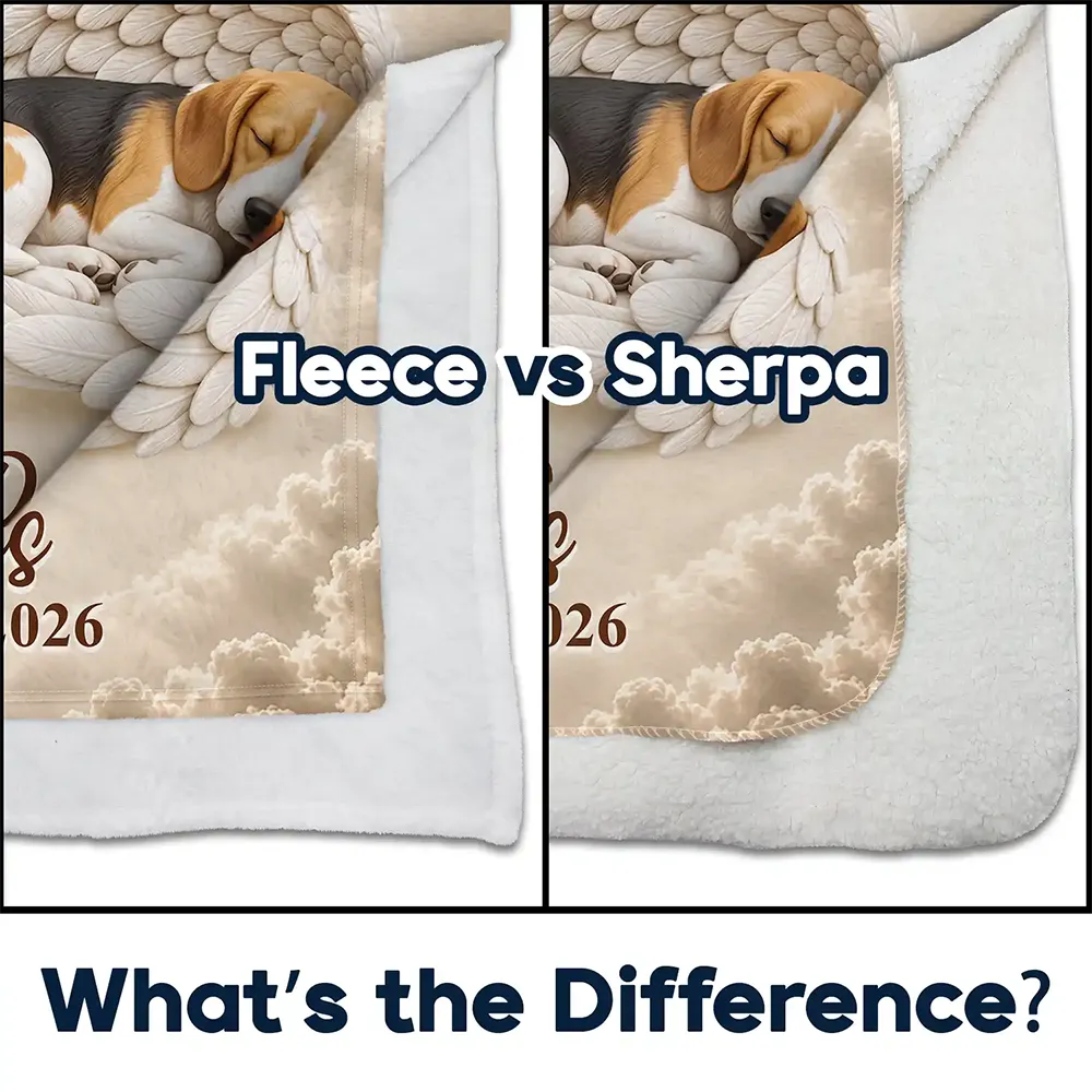 Art Design,Pet Memorial,Cozy,Pet Lovers,Memorial,Photo - Sleeping Pet Angle Wing - Custom Photo Sleeping Angel In Your Heart I'll Always Be Memorial Dog Cat - Personalized Fleece Blanket, Sherpa Blanket