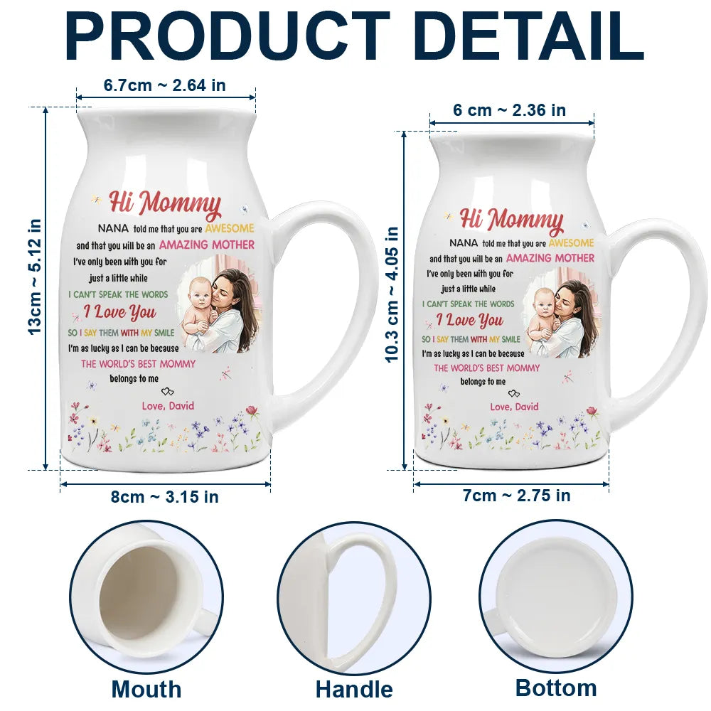 New Mom,Love,Gift For Mother,Photo,Sentimental - Custom Photo The World's Best Mommy Belongs To Me - Personalized Ceramic Flower Vase