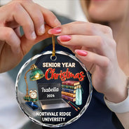 Christmas, Custom Text, Happy, Top Market - Christmas Keepsake Gift For College Student - Personalized Freshman Sophomore Year Circle Glass Ornament