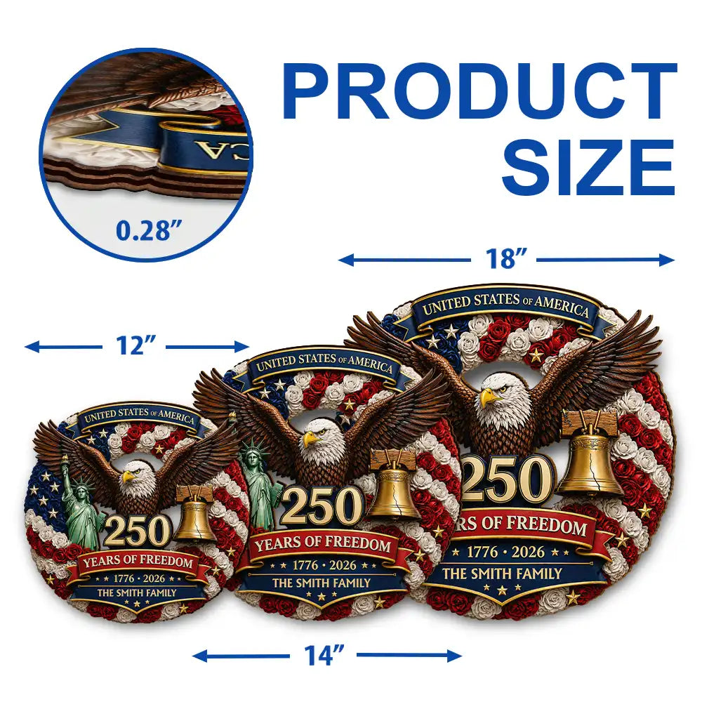Family,Happy,America 250th,Independence Day,Top Market - 3D Effect Stars Stripes & Flowers 250 Years Of Freedom - Personalized Custom Shaped Wood Sign