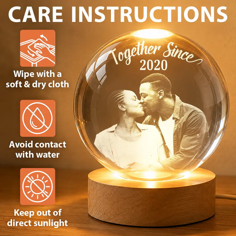 Gift For Couples,Gift For Husband,Gift For Wife,Gift For Boyfriend,Gift For Girlfriend,Old Couples,Love - Custom Photo Together Since - Personalized Crystal Globe Lamp