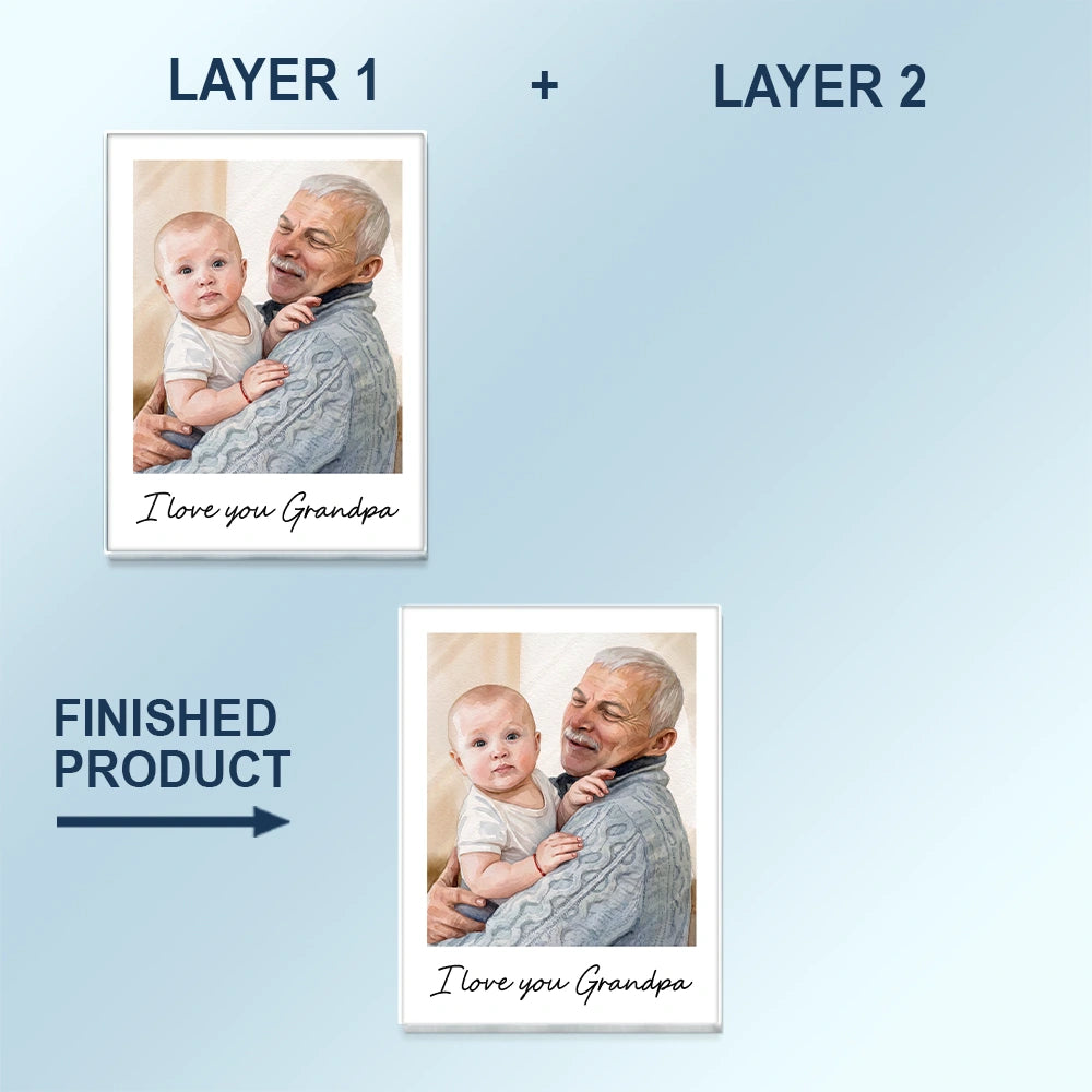 Gift For Husband,Gift For Yourself,Gift For Men,Gift For Father,Gift For Grandpa,Non-Eng,Photo - Watercolor (with BG),Cozy - Custom Photo Watercolor Painting I Love You Daddy Grandpa Pet Dad - Personalized Custom Shaped Acrylic Car Visor Clip
