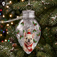 Art Design,Christmas,Custom Photo,Dog Lovers,Pet Lovers,Photo - Oil Painting,Playful - Christmas Gift For Dog Lovers - Personalized Custom Photo & Name Pet Dog Portrait With Holly Snowflake Poinsettia Chili Bulb LED Light