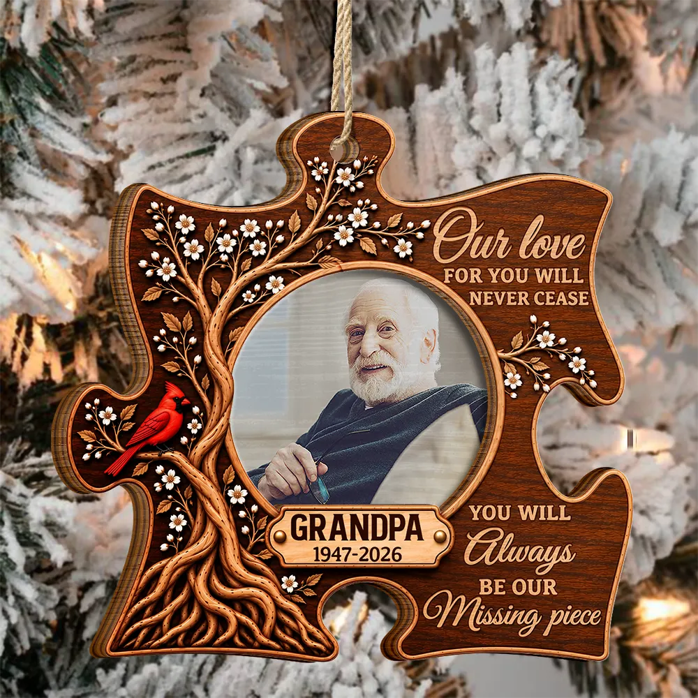 Christmas,Custom Photo,Family,Memorial,Memorial Loved One,Sympathetic,Upload Full Photo - Christmas Sympathy Gift For Loss Of Loved One - Personalized Custom Photo Our Missing Piece 2-Layered Wooden Ornament