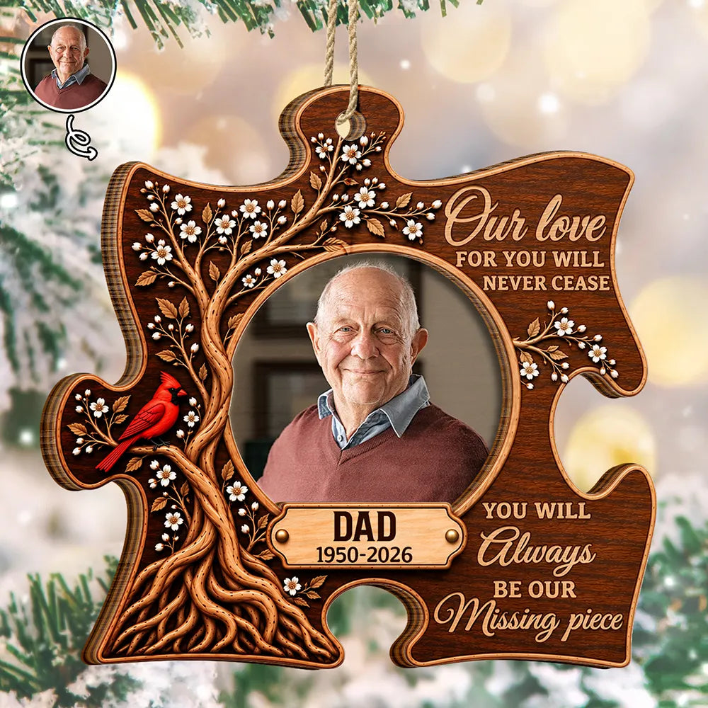 Christmas,Custom Photo,Family,Memorial,Memorial Loved One,Sympathetic,Upload Full Photo - Christmas Sympathy Gift For Loss Of Loved One - Personalized Custom Photo Our Missing Piece 2-Layered Wooden Ornament