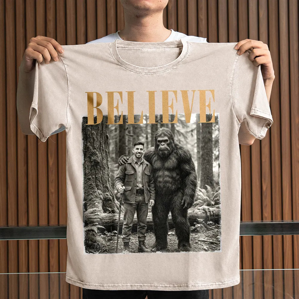 Art Design,Camping,Custom Photo,Gift For Men,Gift For Yourself,Gifts For Him,Humorous,Photo - Bigfoot Portrait - 19th Century Sasquatch - Personalized Custom Photo Bigfoot Portrait Vintage Washed T Shirt