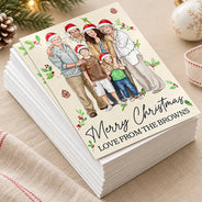 Art Design,Christmas,Custom Photo,Family,Photo - Portrait With Santa Hat & Christmas Lights,Sentimental - Family Christmas - Personalized Custom Photo Watercolor Family Portrait Merry Christmas Cards