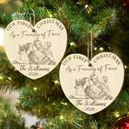 Parents,New Baby,Art Design,Christmas,Photo - Pencil Sketch - Remove BG,Happy - Custom Photo Pencil Sketch First Christmas As A Family Of Four - Personalized Custom Shaped Wooden Ornament