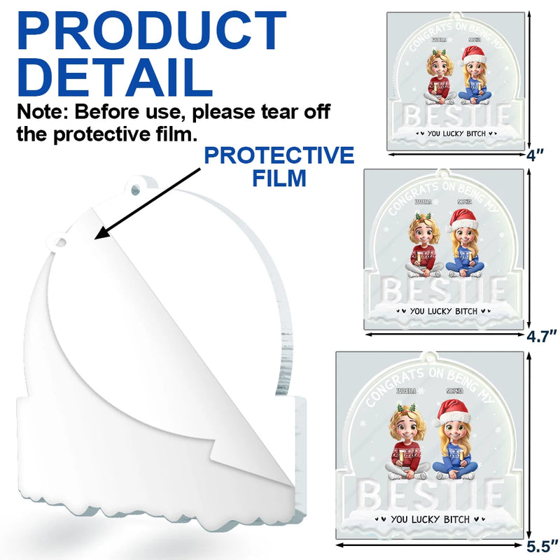 Christmas,Gift For Bestie,Funny - Congrats On Being My Bestie 3D Best Friends - Personalized Custom Shaped Acrylic Ornament