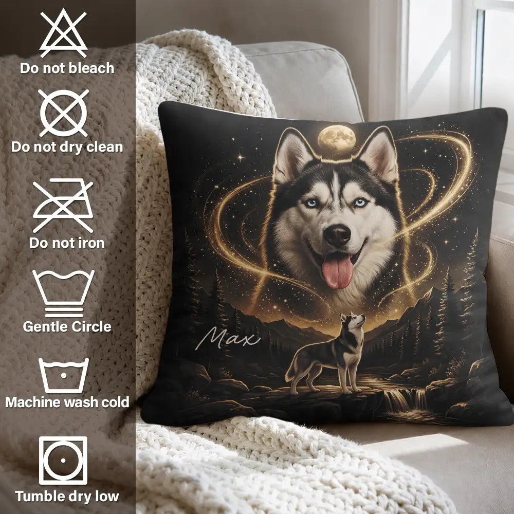 Art Design,Custom Photo,Indoor Decor,Pet Lovers,Photo - Moon Pet ,Playful - Gift For Dog Lovers - Personalized Custom Photo Moonlight Night Sky Portrait Pillow
