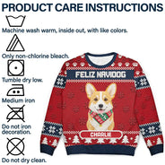 Art Design, Christmas, Custom Photo, Pet Lovers, Photo - Crochet Pet, Playful - Christmas Gift For Pet Lovers - Personalized Custom Photo Crochet Pet Feliz Navidog Unisex Ugly Sweater