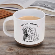 Art Design,Christmas,Custom Photo,First Christmas,Gift For Mother,Gifts For Her,Happy,New Baby,New Mom,Photo - Pencil Sketch - Bold - Gift For New Mom - Personalized Custom Photo Pencil Sketch Calendar The Day I Became A Mama Pottery Mug