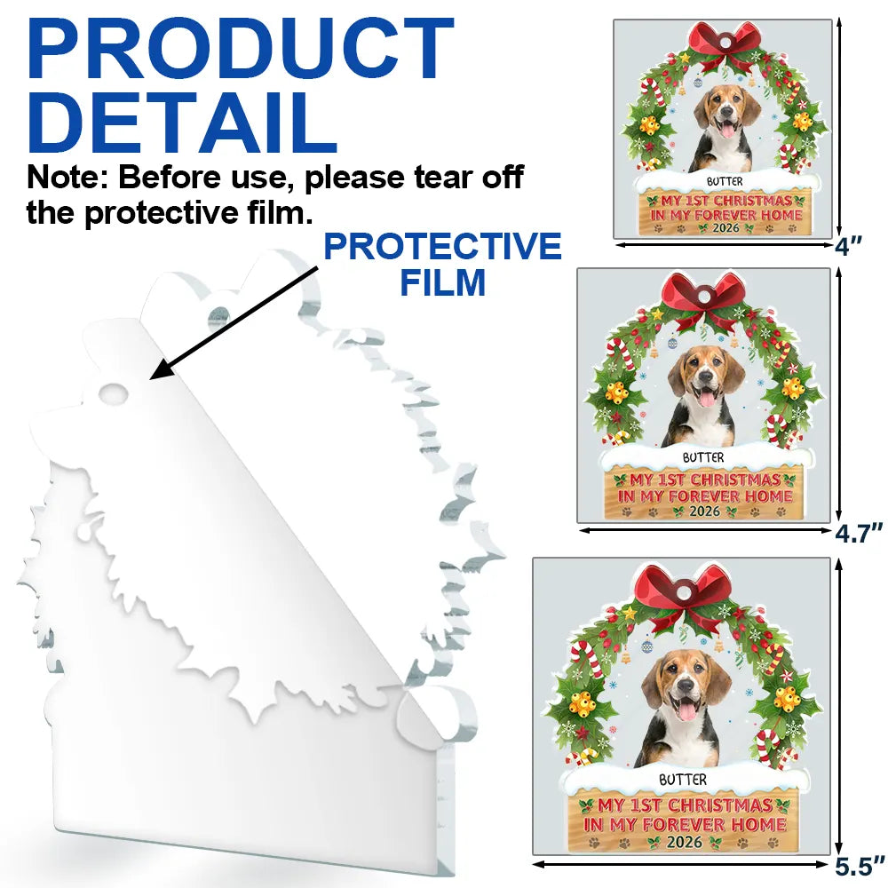 Custom Photo My 1st Christmas In My Forever Home - Personalized Custom Shaped Acrylic Ornament